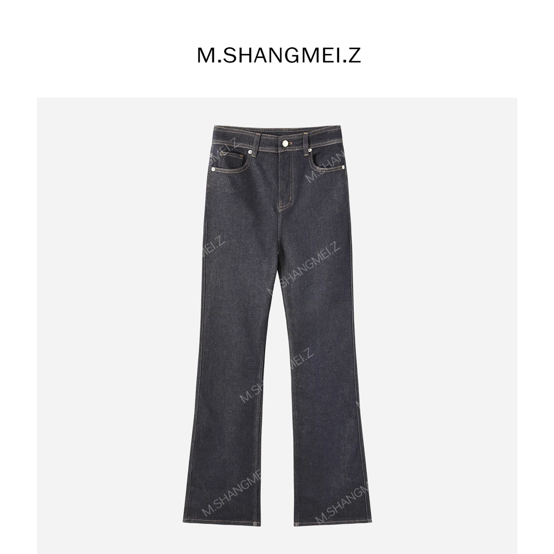 M.SHANGMEI.Z/沐熙【蓝宝石】美大哥深蓝显瘦直筒微喇牛仔裤X103153