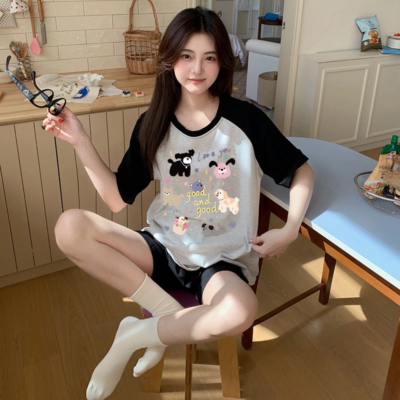 初高中学生睡衣女夏季2025新款纯棉短袖短裤薄款大童12-15岁女孩