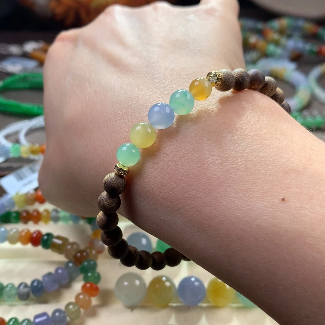 未镶嵌手链翡翠冰幻彩五福临门