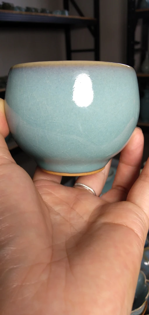 天青禅定杯，一级品相！原矿釉水！