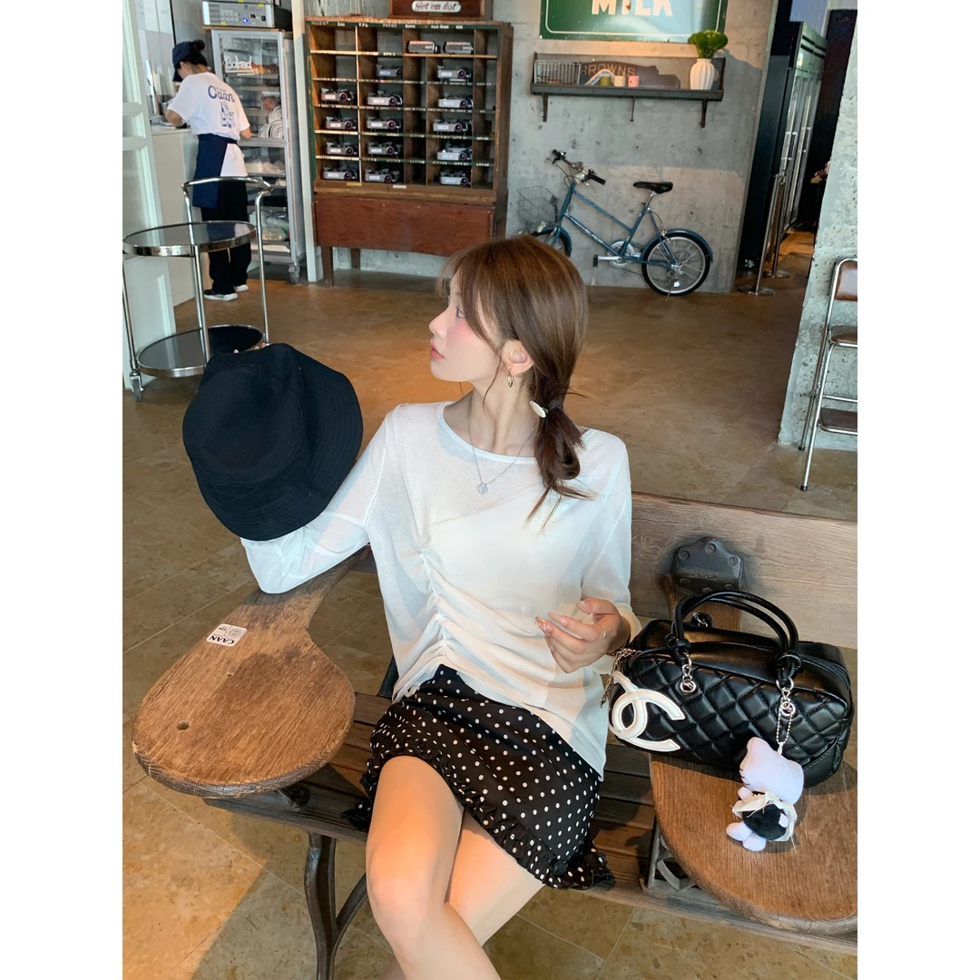 切糕自制【全糖奶盖】小个子初秋流光风纯欲慵懒百搭长袖针织罩衫