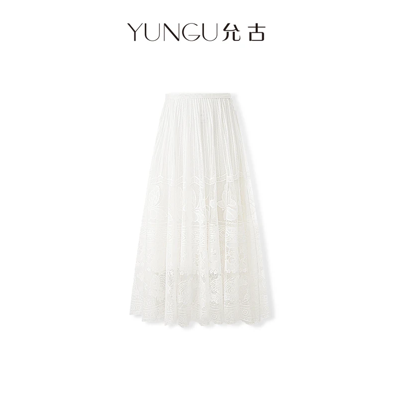 52允古品牌圆舞曲法式轻奢设计师款A字蕾丝女装半身裙2024春夏款