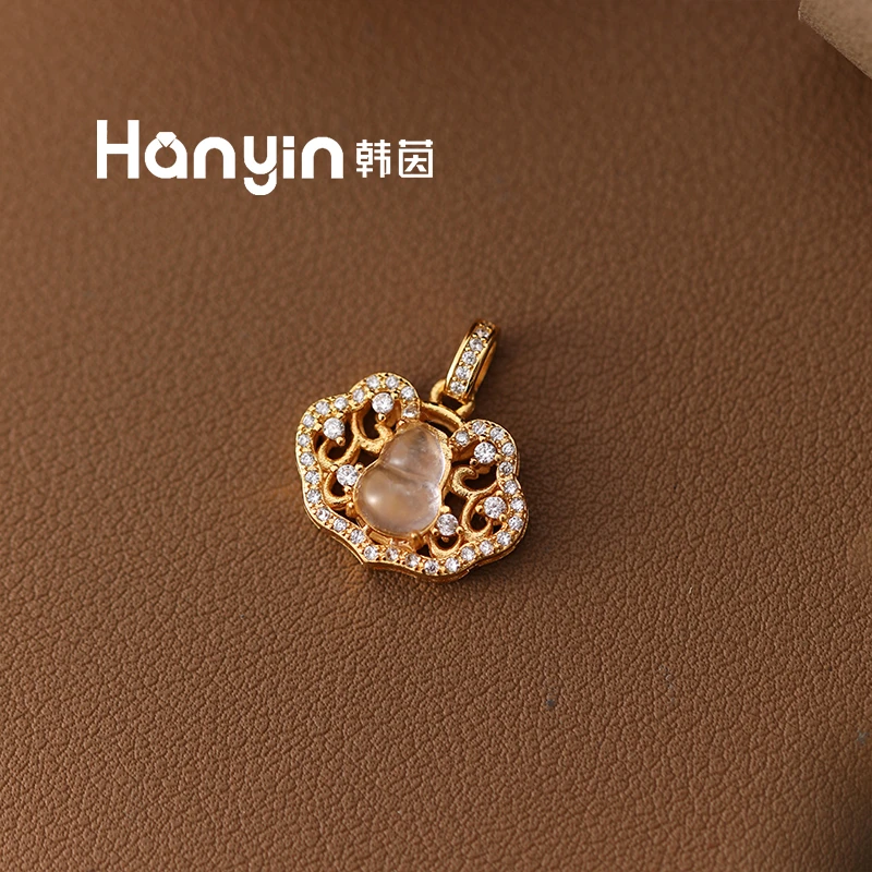 17*16mm气质镂空微镶长石玉葫芦如意吊坠