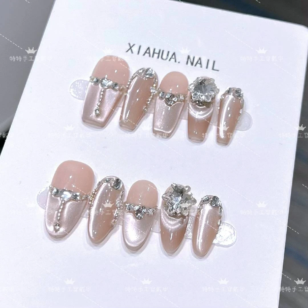 现货发【冬日恋歌】新款纯手工穿戴甲美甲贴美甲雪花钻10片反复戴