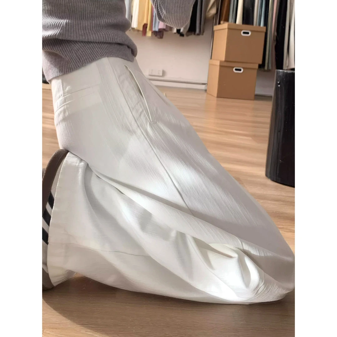 设计感纹理白色宽松阔腿牛仔裤女春夏新款高腰显瘦垂感百搭拖地裤