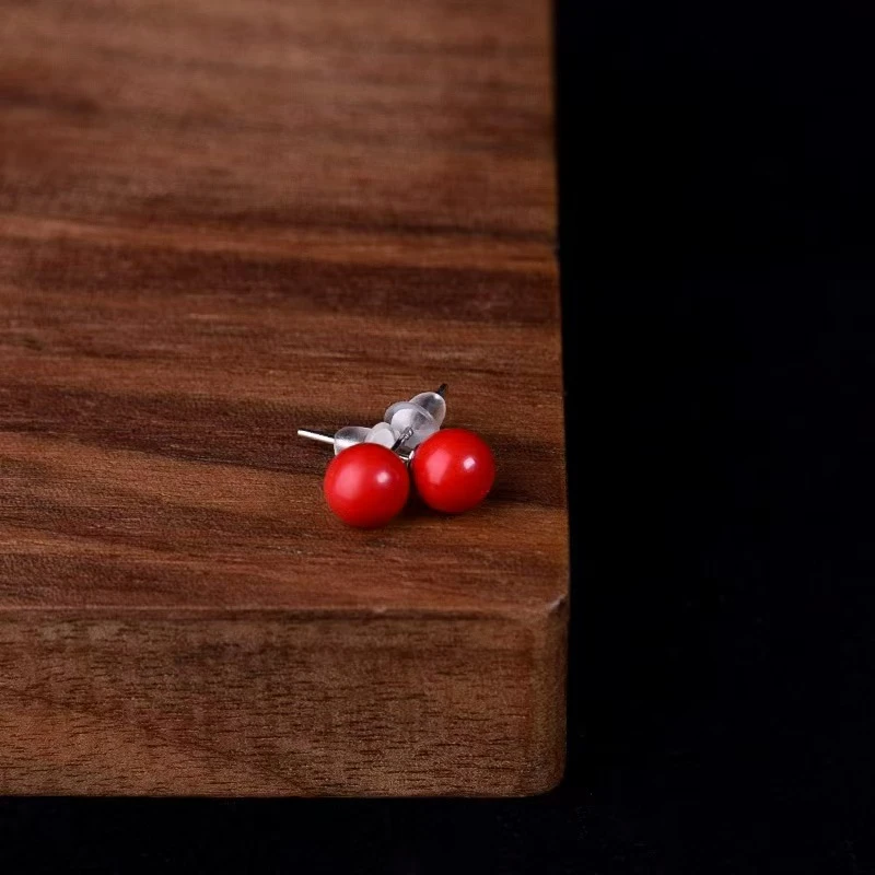 含辰砂工艺品天然特级水飞砂 耳钉 6mm一对