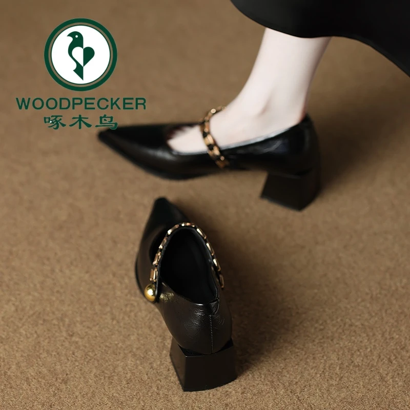 啄木鸟绝美气质法式尖头增高单鞋女2025秋季新款配裙子玛丽珍单鞋