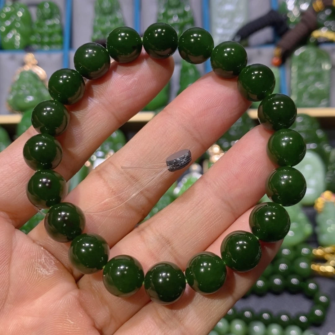 【闪购商品】和田玉吊坠(不含链)未镶嵌俄七红皮菠菜绿手串 10