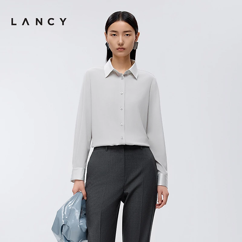 【真丝】LANCY/朗姿2025春新款气质高端桑蚕丝翻领衬衫女通勤职业
