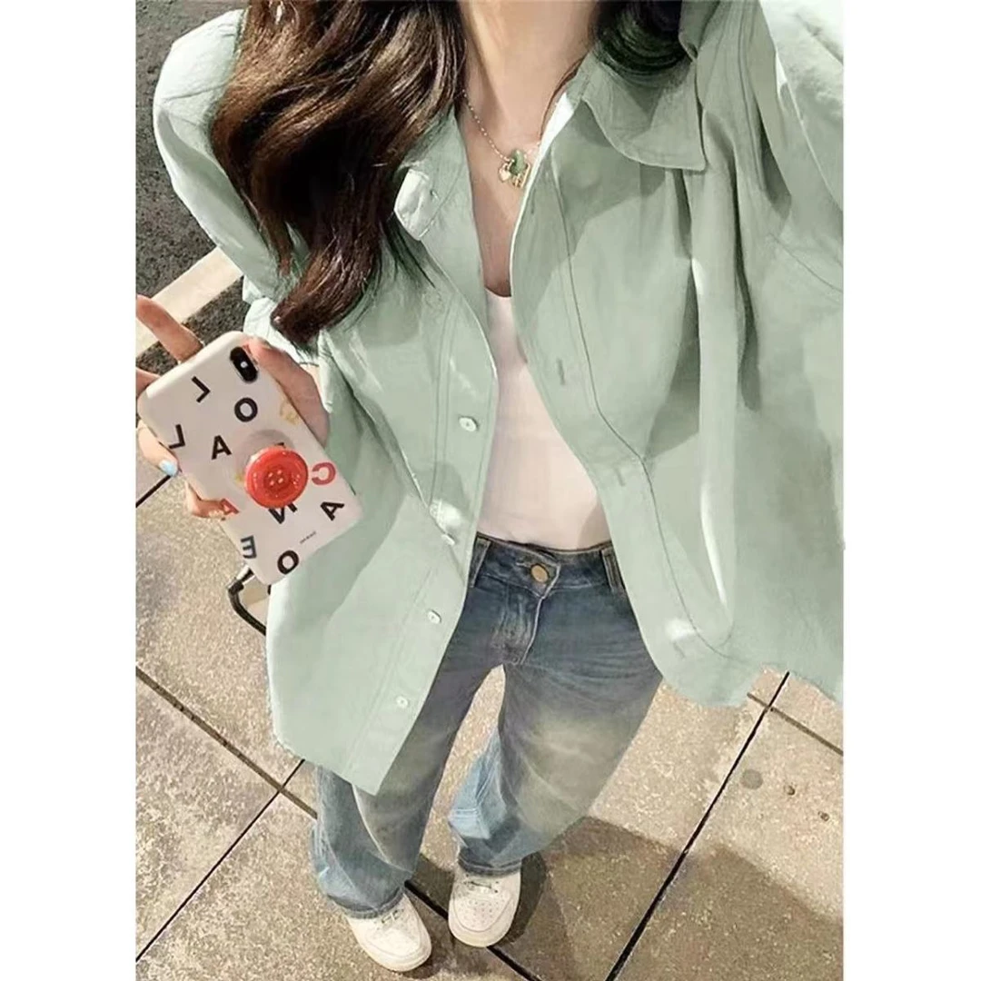 春游出行衣服衬衫100%水洗纯棉防晒长袖后妈裙2025新款爆款洋气