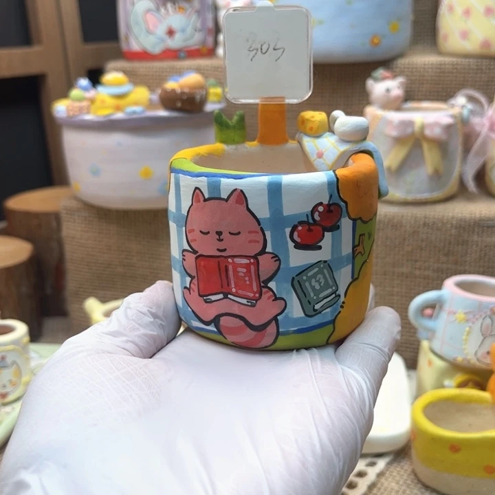 303猫咪手绘花盆