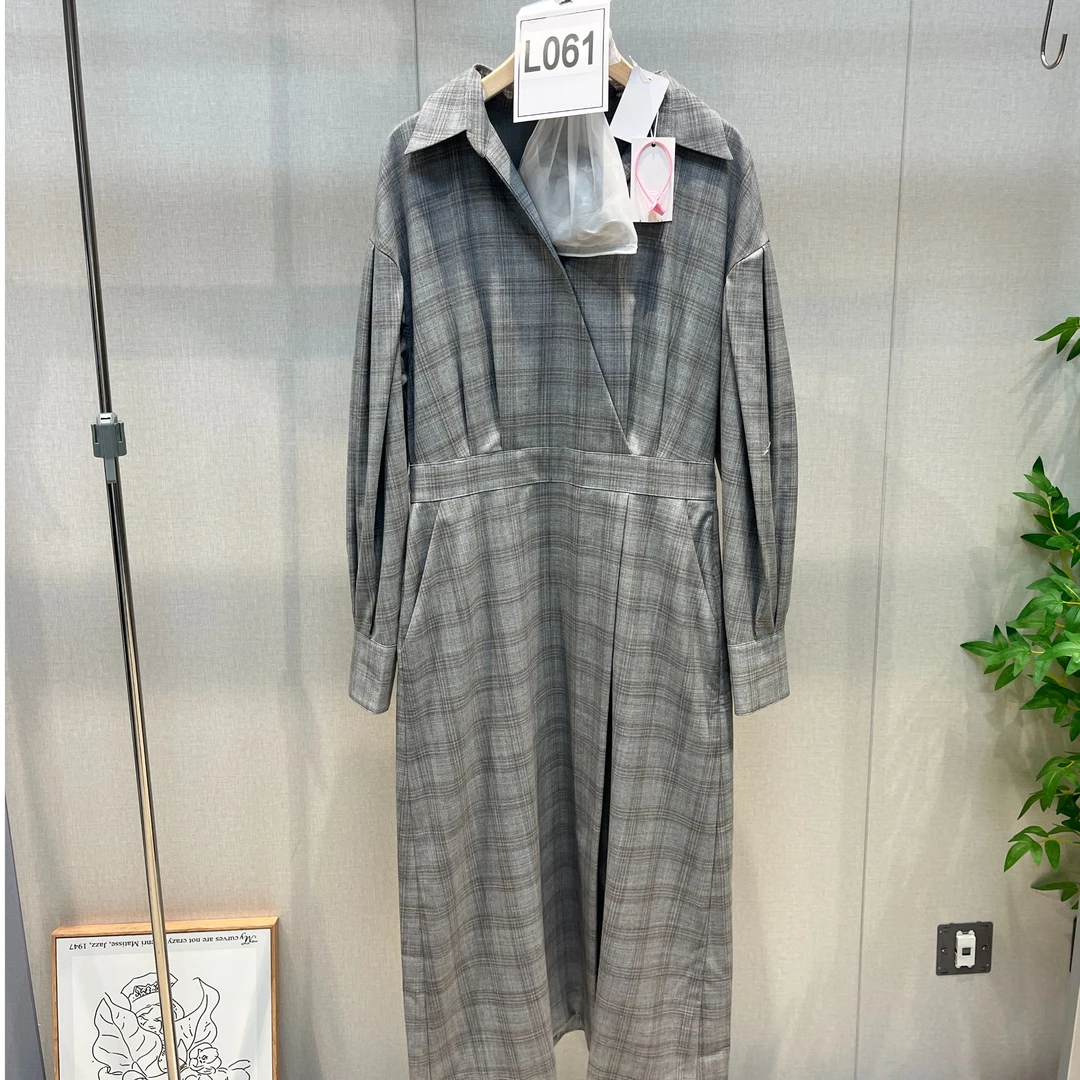 L061/Laur*l田字格纹压褶连衣裙LWL331Y00200【剪标款-介意慎拍】