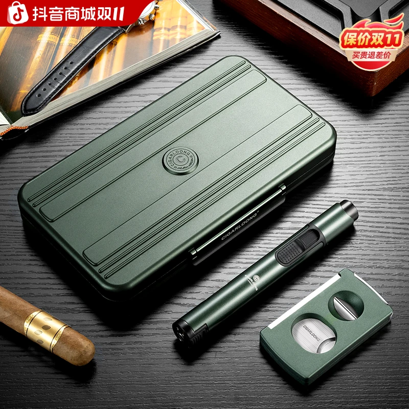 茄龙铝合金雪茄便携盒轻薄三件套防风打火机雪茄剪刀烟具CT-24K4