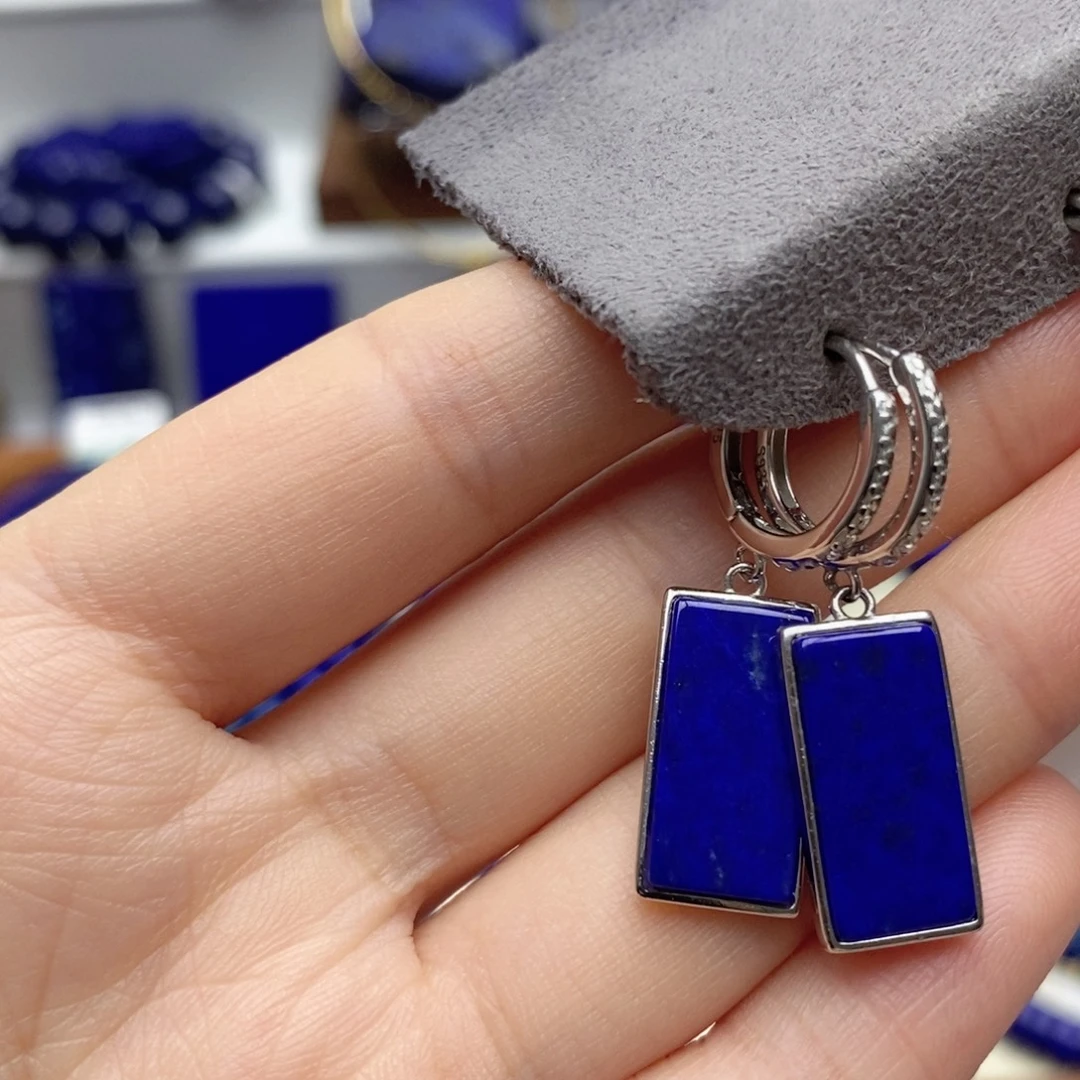 青金石银S925镶嵌耳饰