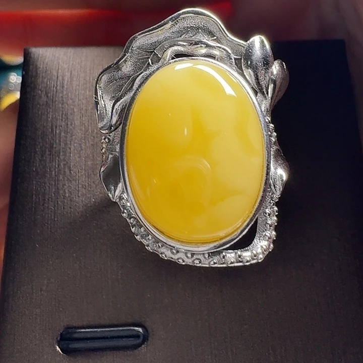 蜜蜡银S925镶嵌戒指戒指