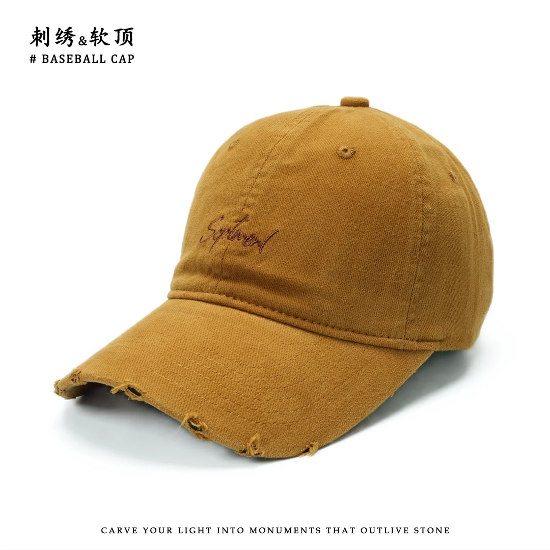 新款简约字母刺绣破洞棒球帽女大头围宽檐显脸小潮牌百搭鸭舌帽男