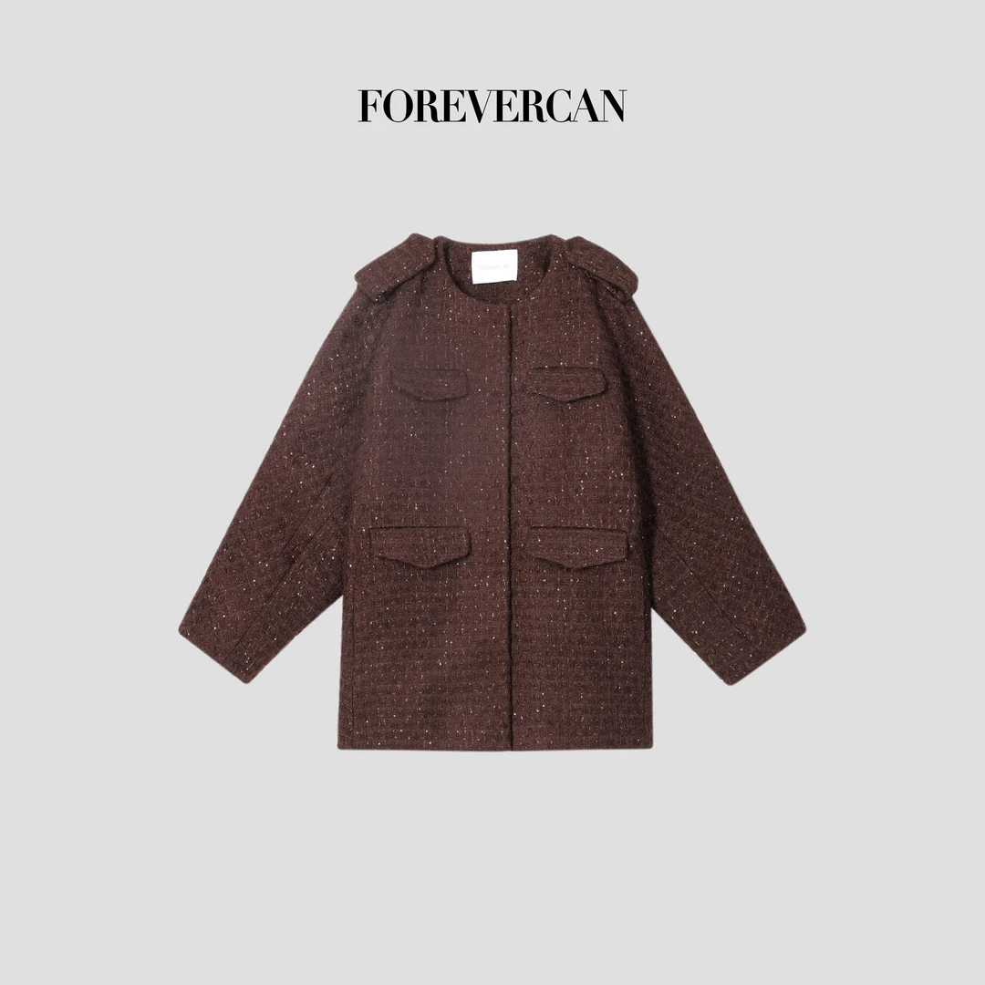 FOREVERCAN“福蛇迎春”客订美丽诺羊毛粗花呢斗篷大衣外套 SC22785