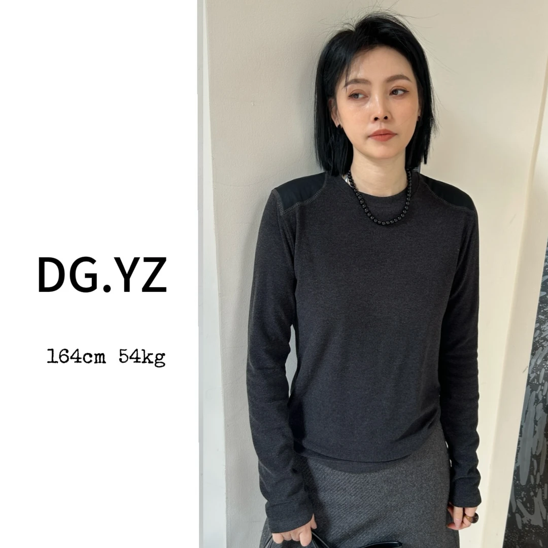 【樱子家】2511F欧货新款正肩麂皮显瘦百搭圆领长袖T恤