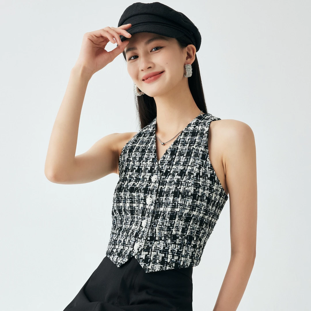 帕罗春秋千鸟格马甲ET2F2023D