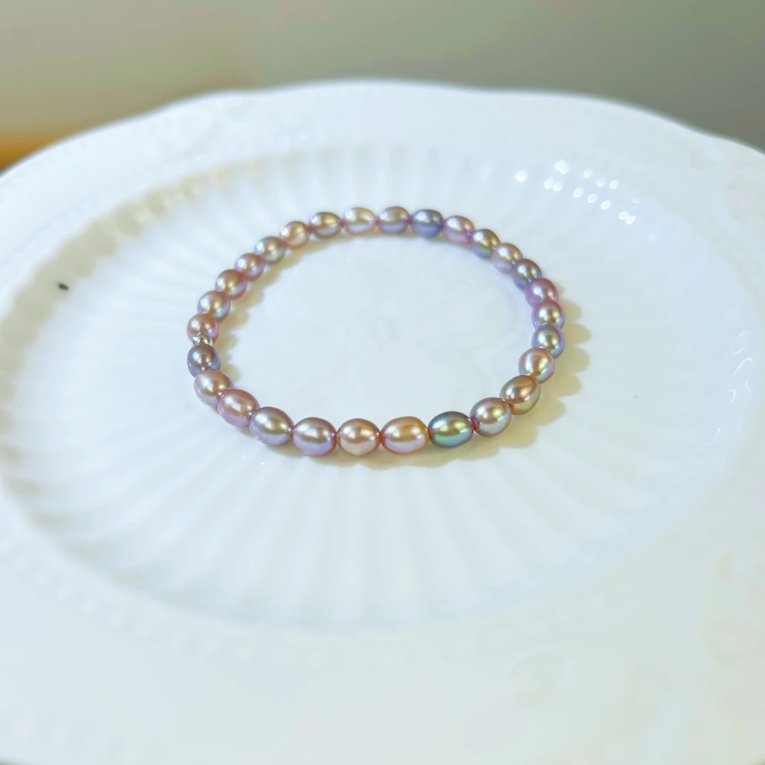 特选稀有色 淡水珍珠 极光金属紫 人鱼泪手链  时尚百搭4.5-5mm