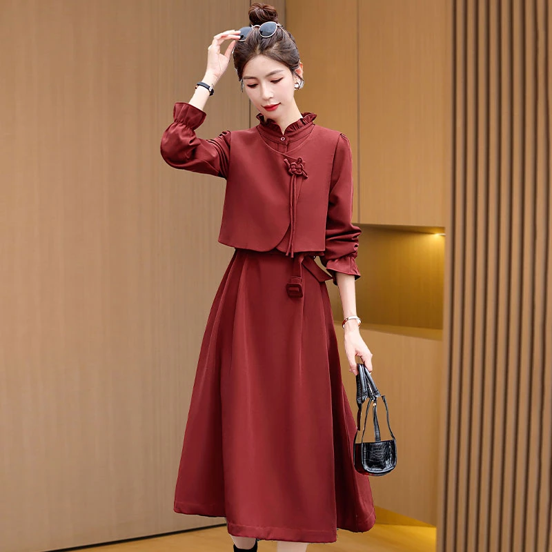 【母亲节】红色连衣裙女春2025新款时尚洋气气质妈妈小个子洋妈妈装