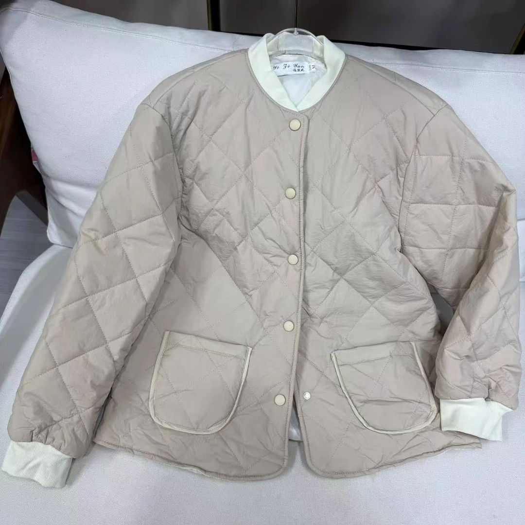 惠！小慧家棒球领菱形格女款棉服外套-1931