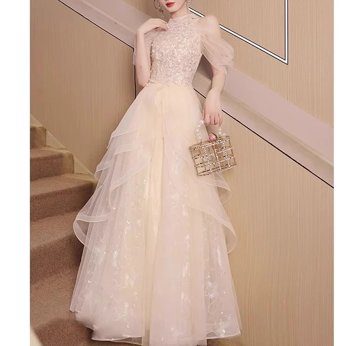 法式挂脖晚礼服女高级感生日宴会成人礼女孩高中生毕业典礼主持人