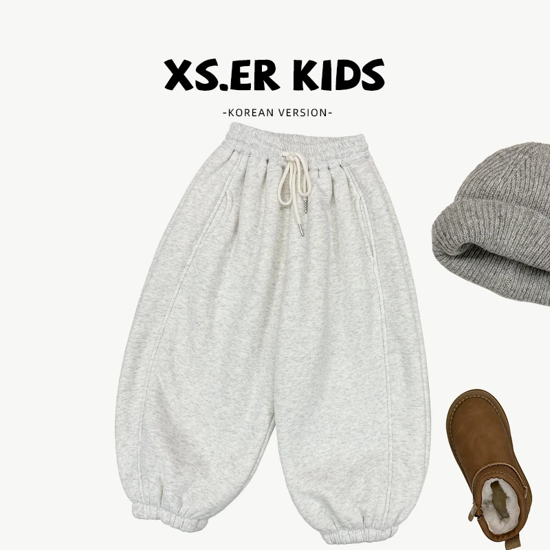 【小首尔】原版-现货男童简约卫裤冬季加绒加厚宽松裤子HBB6276