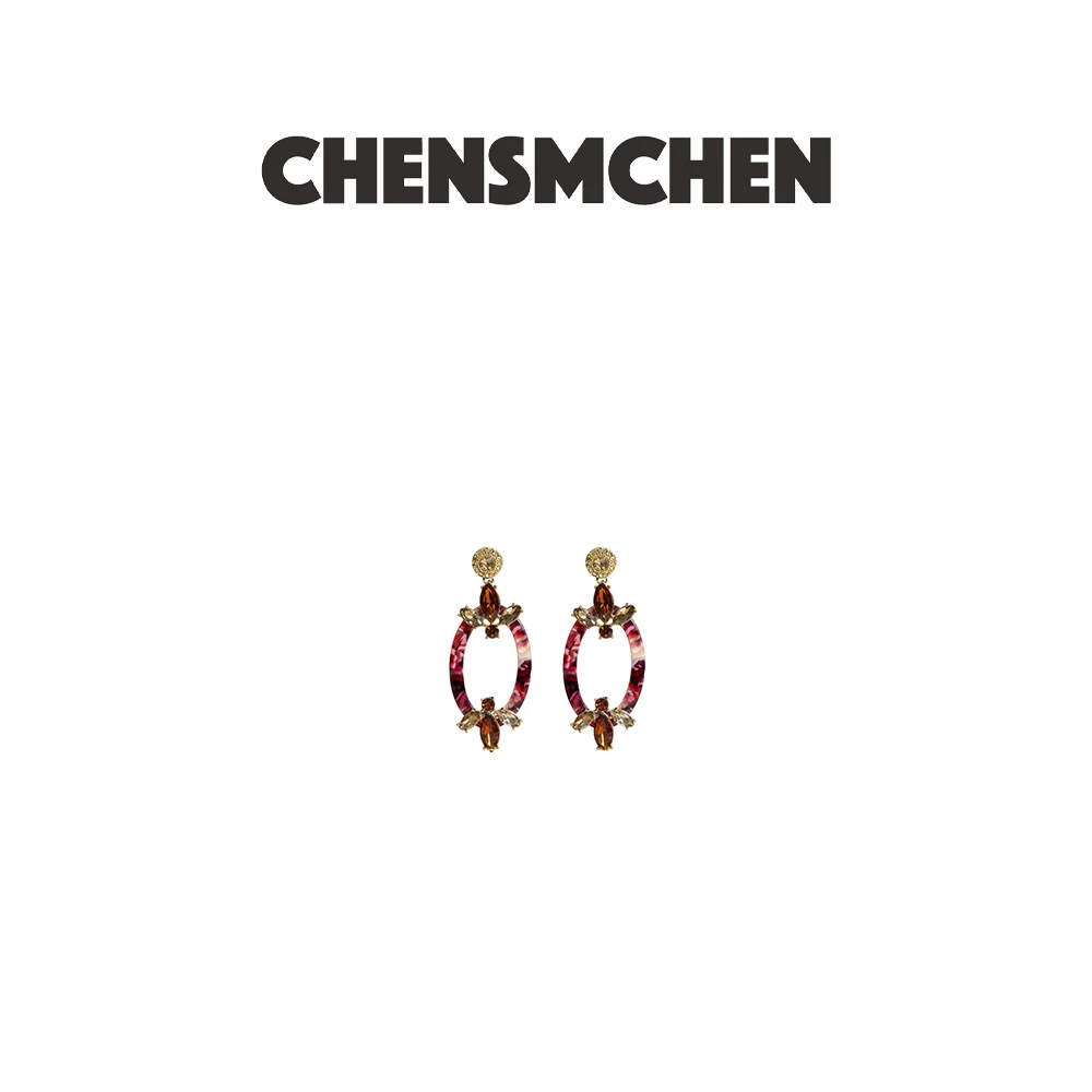 黄铜树脂耳饰 CHENSMCHEN 复古宫廷幻彩红色耳饰