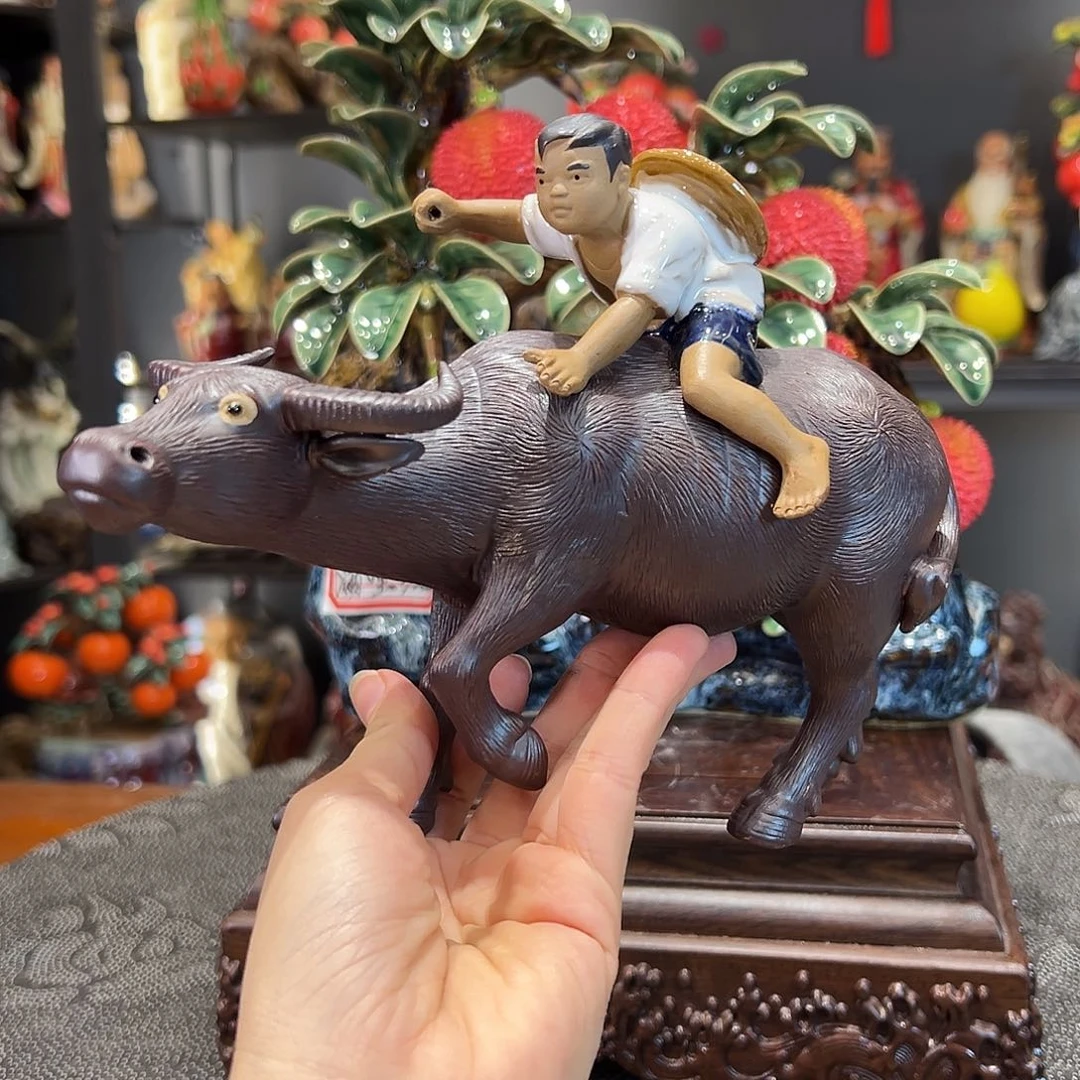 童子牛石湾陶艺摆件纯手工