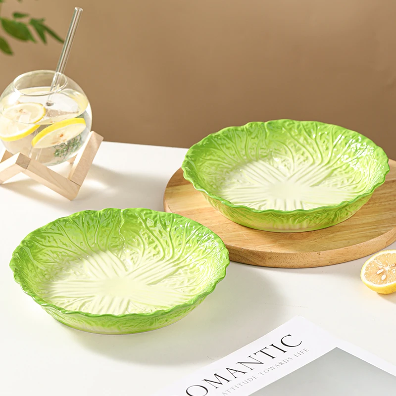 白菜8英寸菜盘圆盘陶瓷釉下彩餐具可进微波炉烤箱家用