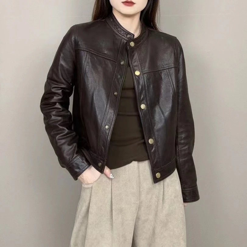 《刘夫人推荐》真皮绵羊皮短款显瘦修身皮衣外套女款百搭时尚洋气潮