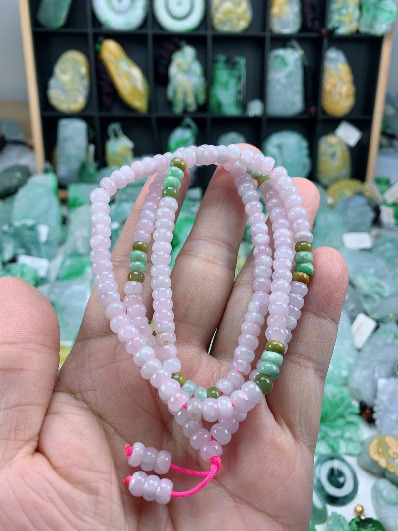缅甸天然A货翡翠三彩算盘珠项链卡5.9完美主义者慎拍