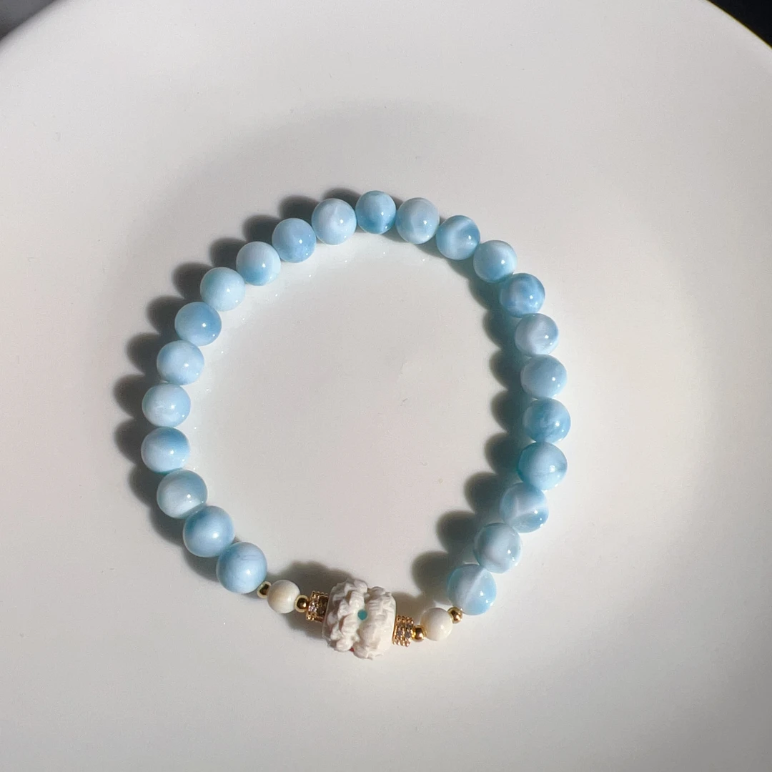 S925银6.5mm天然海纹石手串单圈DIY多样性发一