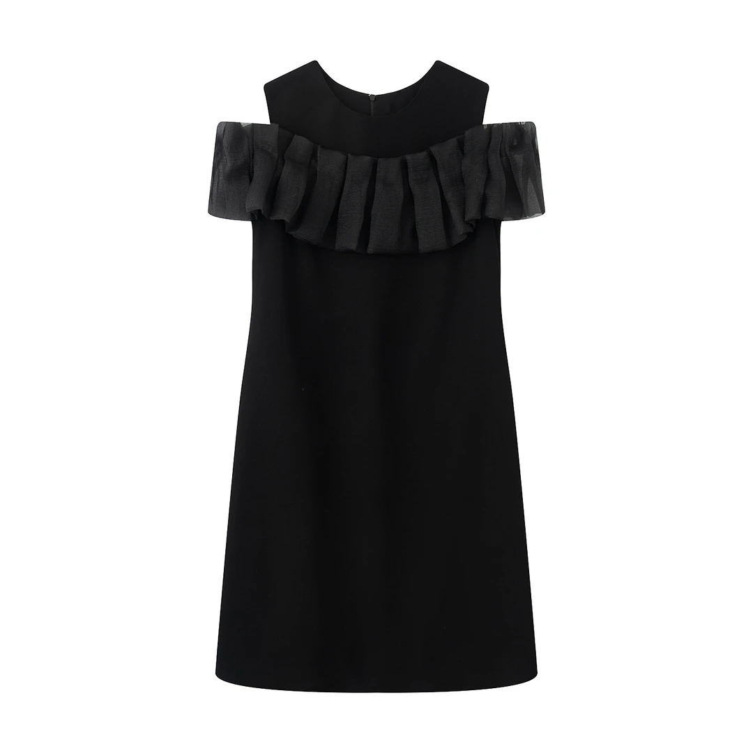 迪～2025夏新款时尚荷叶边露肩设计法式连衣裙长裙子381901