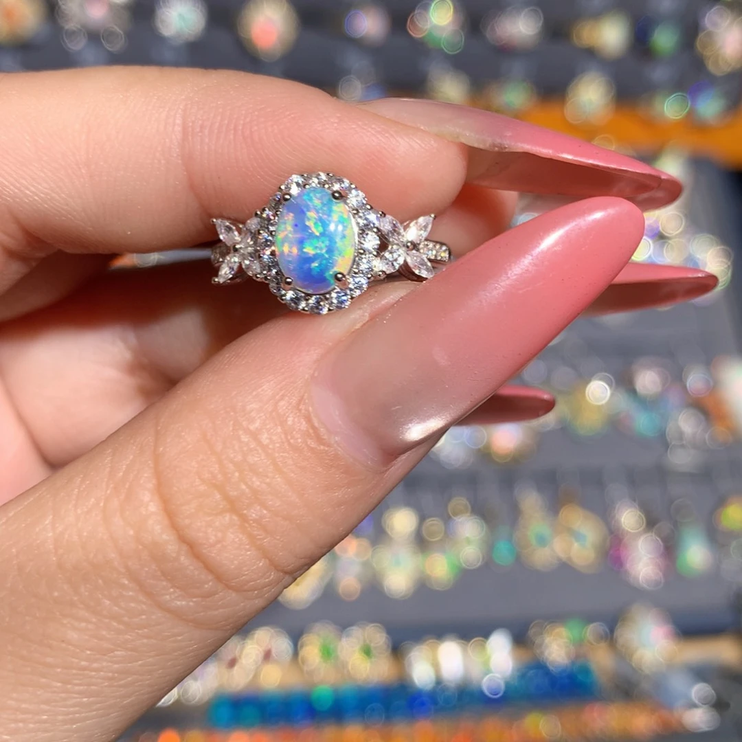 银S925镶嵌欧泊澳洲欧泊戒指l