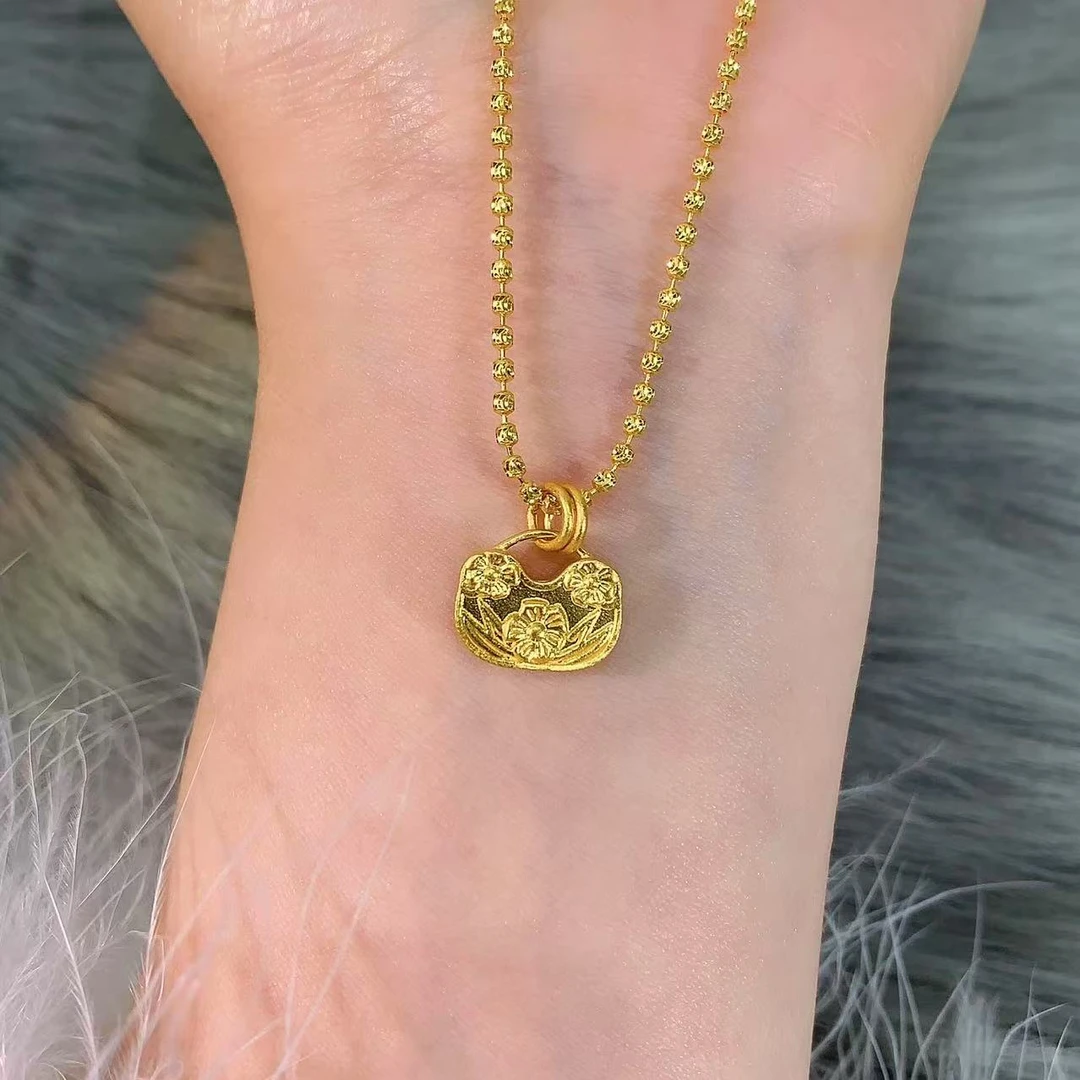 【伟新源】足金999 古法工艺 古法小方锁吊坠3.31克（不含链）