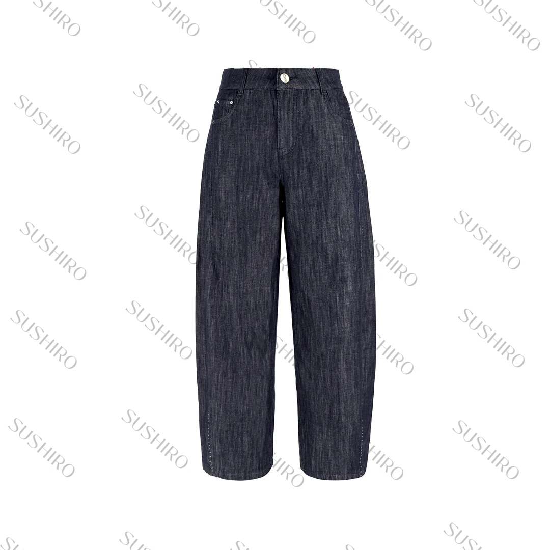 【SUSHIRO】2025夏季 丹宁蓝莱赛尔棉麻混纺九分弯刀通勤百搭萝卜裤