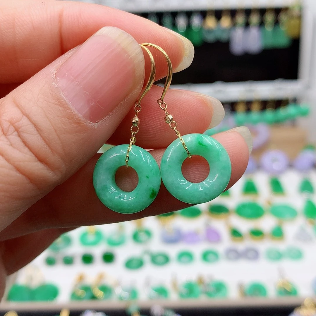 翡翠耳饰18K金镶嵌的