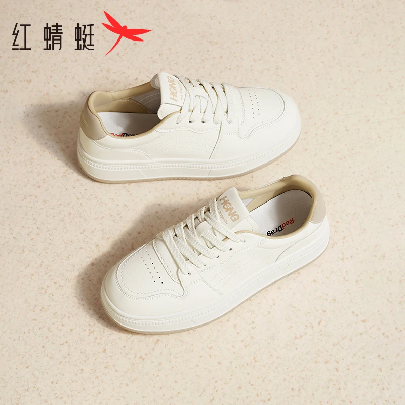 红蜻蜓休闲板鞋2025春季新款女鞋厚底系带百搭小白鞋运动跑步鞋女
