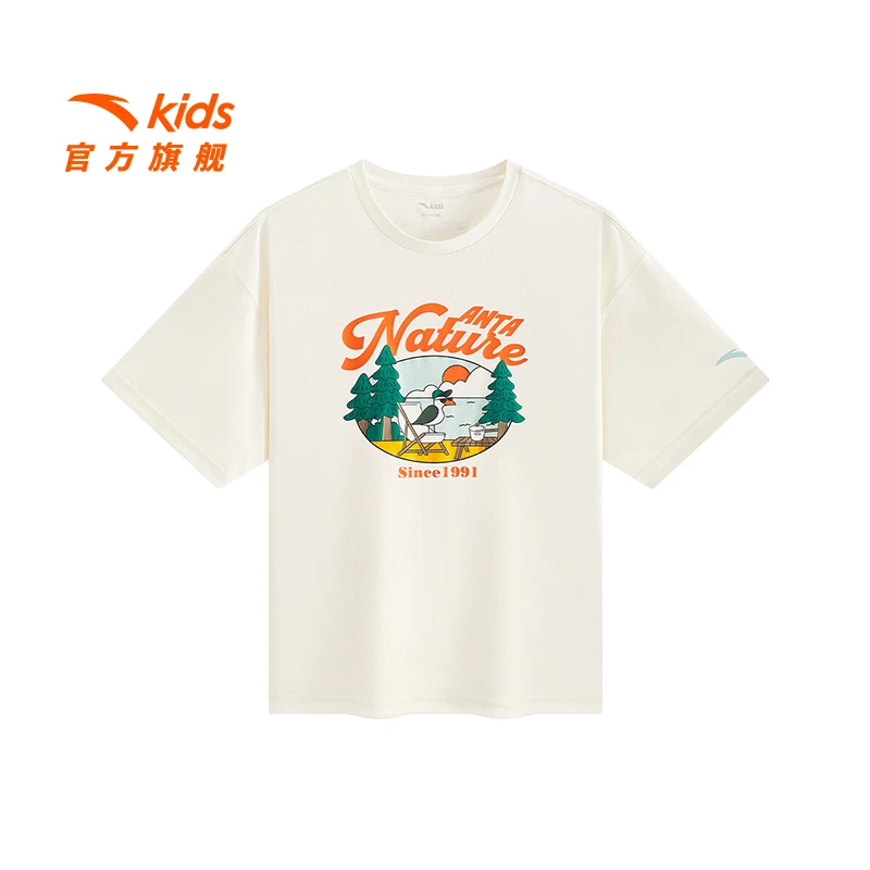 安踏儿童男大童短T2025夏季新款透气舒适青少年圆领户外休闲短袖