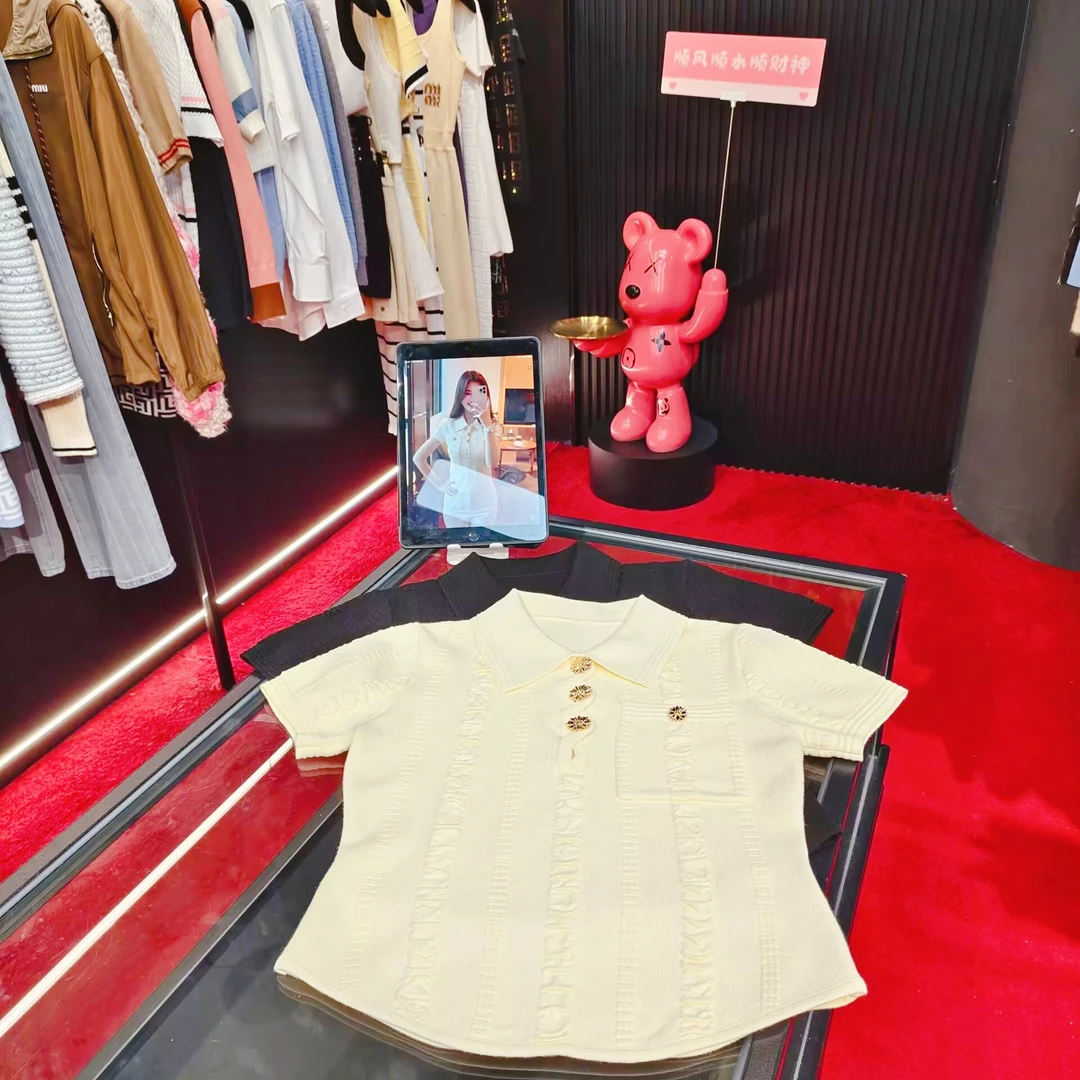 4716 POLO领针织上衣甜美修身显瘦短袖百搭春夏新款