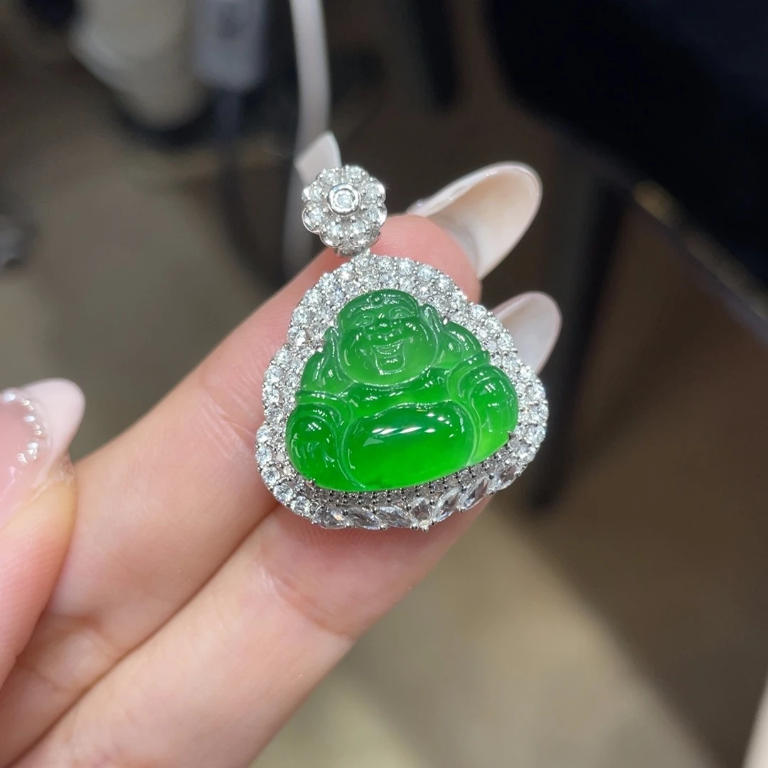 翡翠颈饰18K金镶嵌天然缅甸翡翠a货