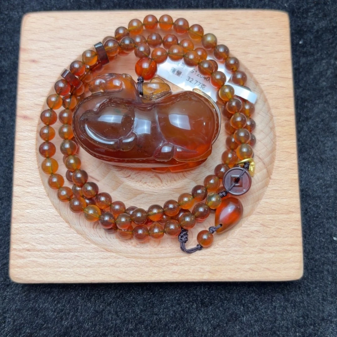 琥珀未镶嵌珠宝奇石唐马套链