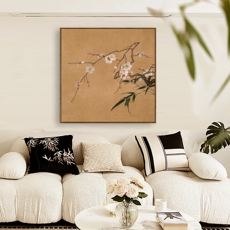 中式复古艺术感宋式美学花鸟挂画中古风客厅沙发墙装饰画梅竹图