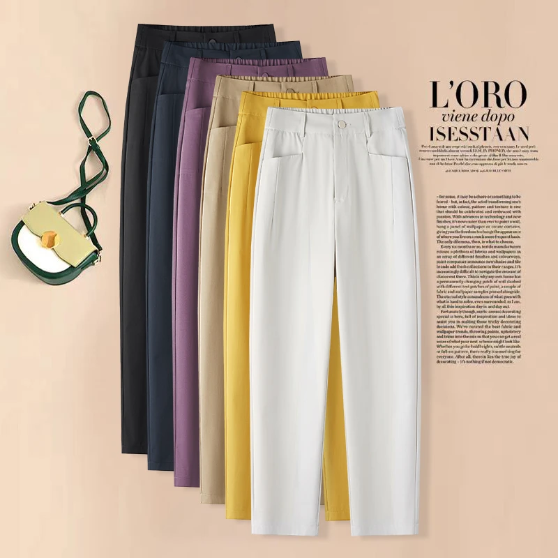 2025夏季新款高腰宽松弹力休闲时尚百搭显瘦休闲九分镰刀裤