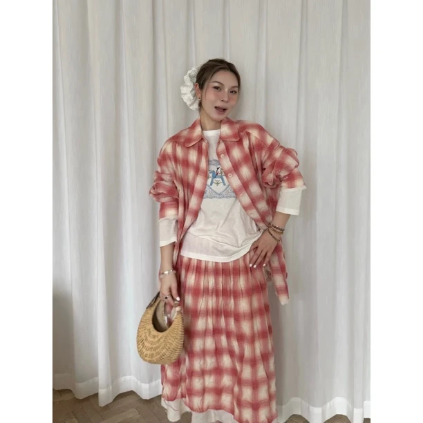 REREK设计师品牌格纹半裙褶皱套装SOLSOL买手店