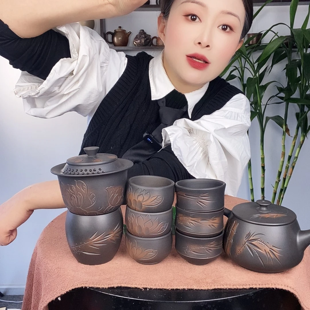 壶我**恒建水紫陶300竹子9件