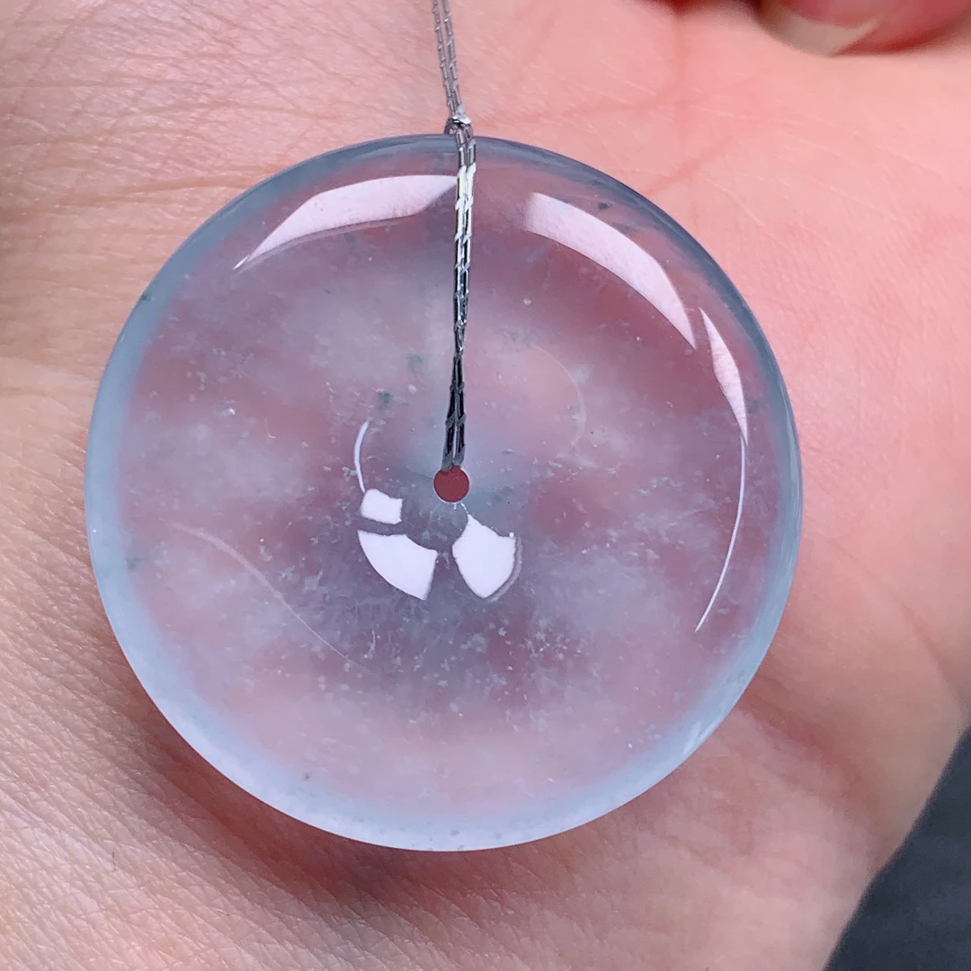 天然缅甸翡翠A货高冰蓝平安扣气质精美尺寸31.5+5.8  463