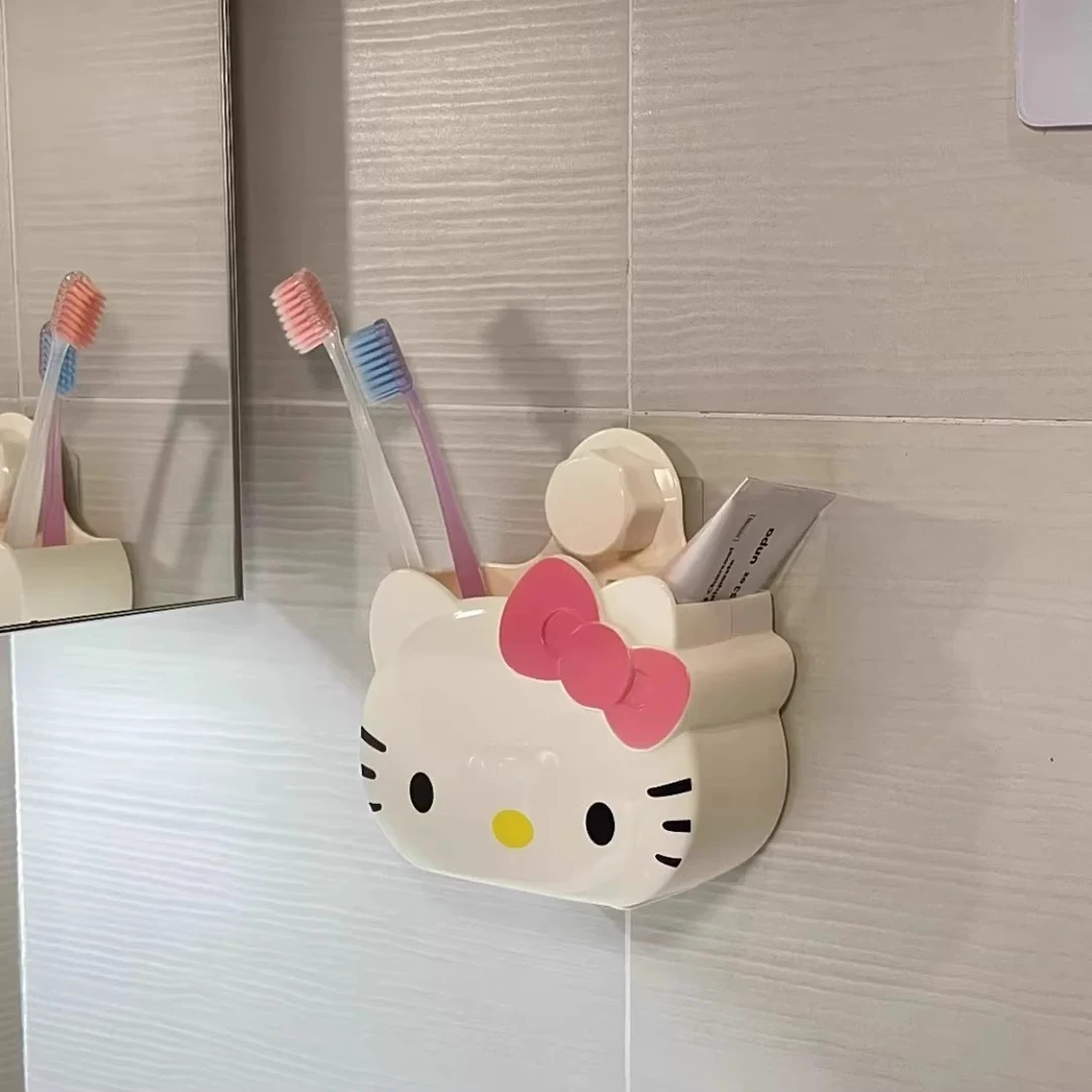 hellokitty浴室放牙刷牙膏置物架免打孔卡通动漫壁挂可沥水收纳盒